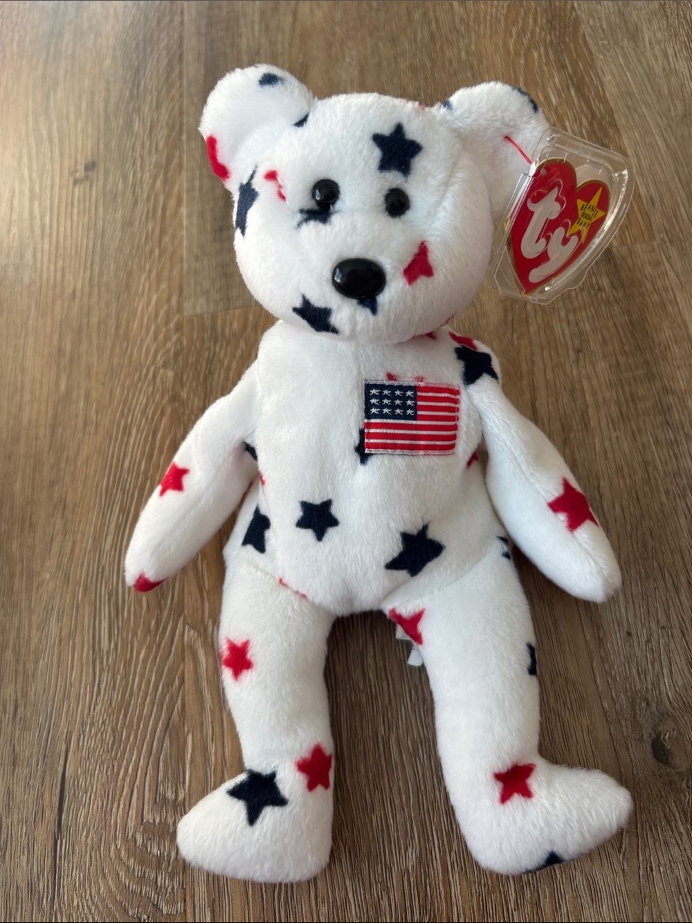 Ty Patriotic Star Bear - White with Red & Blue Stars